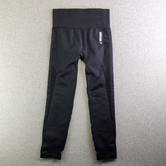 Gymshark Leggings Womens Medium Black Wicking Breathable Ribbed Perforated - Picture 1 of 13